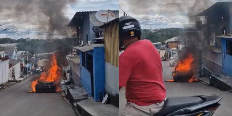 Vídeo: carro é consumido pelo fogo no meio da rua em Manaus 