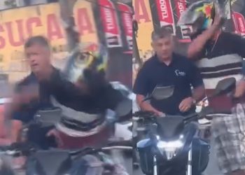 Vídeo: motoqueiro quebra retrovisor de carro em Manaus e treta vira briga na rua