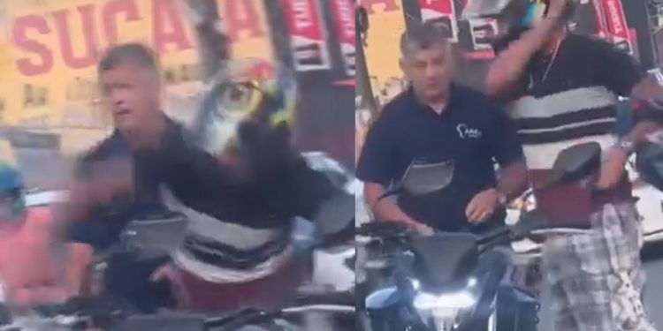 Vídeo: motoqueiro quebra retrovisor de carro em Manaus e treta vira briga na rua