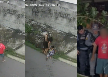 Vídeo mostra idoso dando t3s0uradas em suspeita de furt0 no bairro Petrópolis; veja