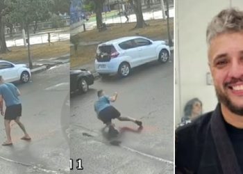 Vídeo mostra lutador levando tir0 nas costas, cambaleando e caindo m0rto na rua