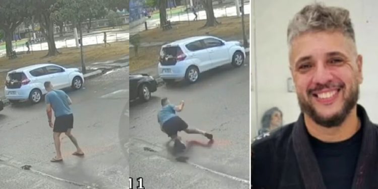 Vídeo mostra lutador levando tir0 nas costas, cambaleando e caindo m0rto na rua