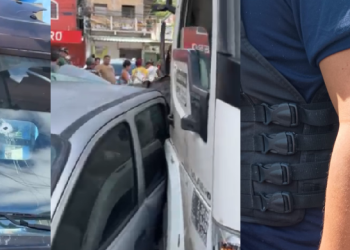 Vídeo: Dupla acerta policial em t1r0teio e faz motorista de refém em Manaus