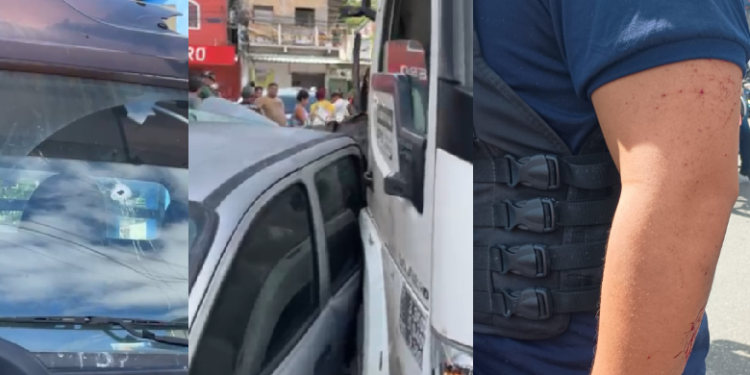 Vídeo: Dupla acerta policial em t1r0teio e faz motorista de refém em Manaus