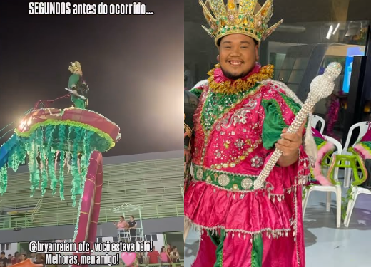 Rei Momo da Vitória Régia vai precisar ficar sem andar após d3spenc@r de alegoria no Sambódromo