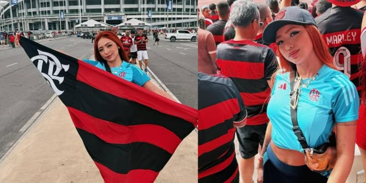 Vídeo: Ruivinha de Marte samba com a torcida do Mengão em Belém: ‘sempre Flamengo’