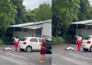 Vídeo: investigadora da polícia deita bandid0 no chão e acaba com assalto em Manaus