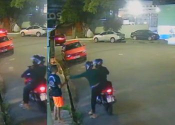 Na audácia, dupla de moto assalta celular de jovem na frente do 22º DIP em Manaus; VÍDEO
