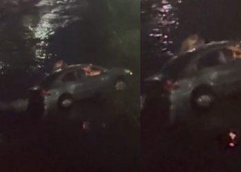 Motorista 'bebin' perde o controle, cai em igarapé na Compensa e sai sem ferimentos; VÍDEO