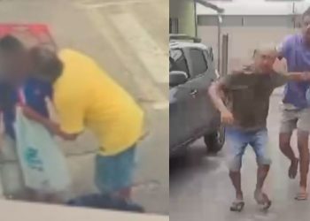 População revoltada pega idoso pelo pescoço após câmera mostrá-lo beijando garotinha em Manaus