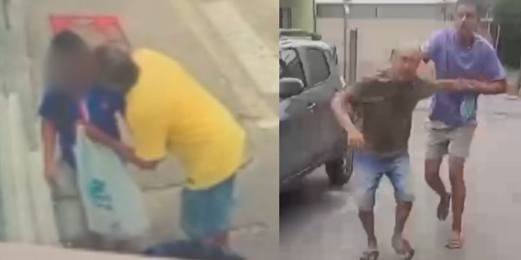 População revoltada pega idoso pelo pescoço após câmera mostrá-lo beijando garotinha em Manaus