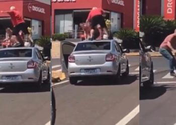 Vídeo: motorista de app é agredid0 por motoqueiro após ter o retrovisor chutad0