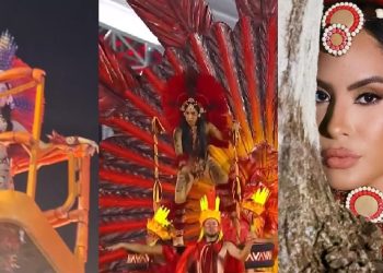 Vídeo: guindaste ergue Isabelle no carro alegórico e cunhã brilha no Carnaval de SP