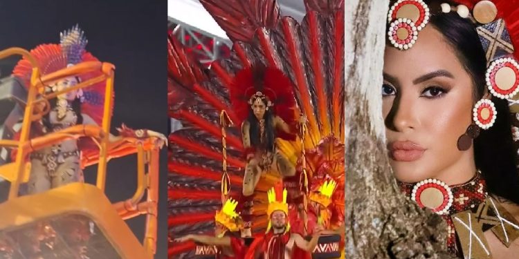 Vídeo: guindaste ergue Isabelle no carro alegórico e cunhã brilha no Carnaval de SP