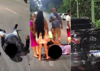 Vídeo forte: motouber acerta traseira de carro e passageira ag0niza no chão em Manaus