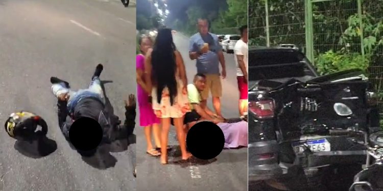 Vídeo forte: motouber acerta traseira de carro e passageira ag0niza no chão em Manaus