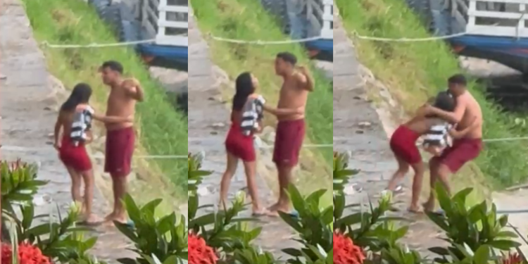 Vídeo: Em Parintins, casal apaixonado brig@ na orla, ele ameaça se jogar e o pior quase acontece