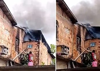 Vídeo: quitinetes pegam fogo no Lírio do Vale e moradores tentam apagar as chamas com baldes