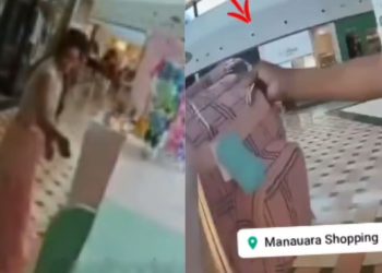 Câmera flagra mulher tentando furt4r bolsa de quiosque no Manauara Shopping