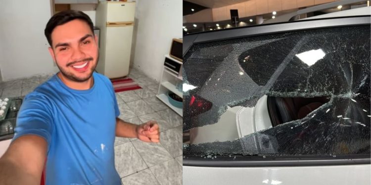 Criminosos quebram vidro de carro de influenciador em Manaus durante ass4lt0