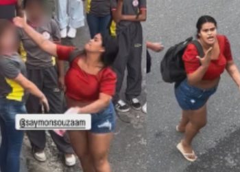 Vídeo mostra mulher batendo em estudante menor de idade que ameaçou sua filha em Manaus