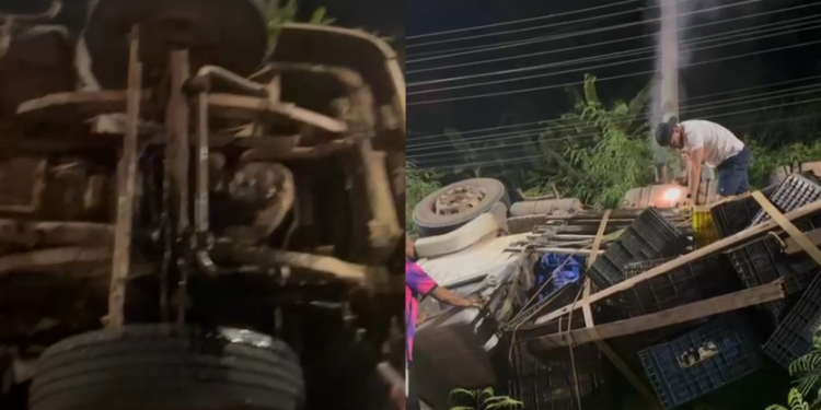 Vídeo: Motora fica pr3s0 às ferragens após caçamba virar com tudo na Zona Norte de Manaus