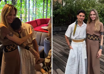 Estilista de Manaus se encontra com Angelina Jolie no Brasil e a presenteia com peça regional