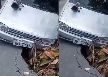 Vídeo: Prefeito diz que rua de Manaus está 98% asfaltada e morador mostra buracão ‘camuflado’