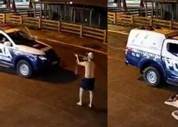 Vídeo: surtad0 ameaça dar tir0 na PM e acaba levando balaç0 no braç0