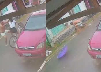 Câmera flagra homem atac4ndo mulher no meio da rua no interior do Amazonas