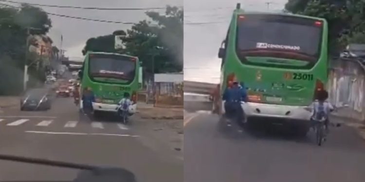 Vídeo: galerosos viajam agarrados a ônibus em Manaus: ‘depois a culpa é do motorista’