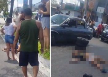 Vídeo forte: idoso m0rre contorcid0 e homem fica esticad0 no chão em acidente de moto em Manaus
