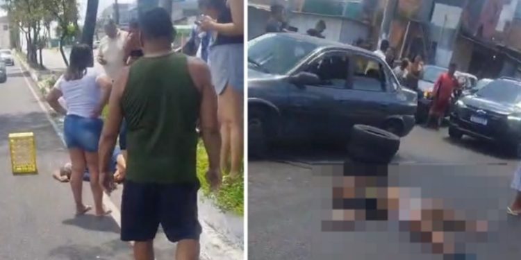 Vídeo forte: idoso m0rre contorcid0 e homem fica esticad0 no chão em acidente de moto em Manaus