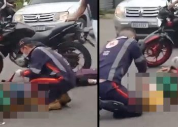 Vídeo: mulher não percebe moto e acaba atr0pelada na Cosme Ferreira 