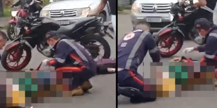 Vídeo: mulher não percebe moto e acaba atr0pelada na Cosme Ferreira 