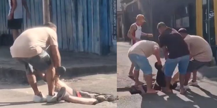 Vídeo: veja momento em que homem agredid0 é retirado de bueiro em Manaus