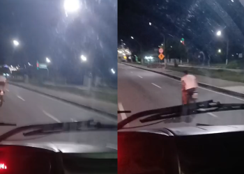 Motorista flagra motociclista ‘dando grau’ na avenida das Torres e torce: ‘Cai, v1ad0, cai’; veja