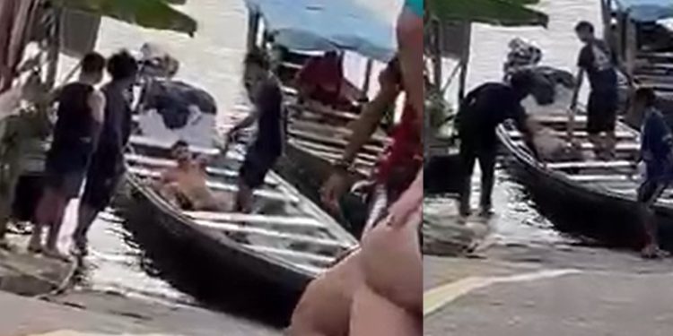 Vídeo mostra suspeit0 de r0ubo apanhand0 dentro de canoa no interior do Amazonas