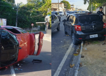 Vídeo: Quatro pessoas ficam f3r1das em c0lisã0 entre dois carros e capotamento em Manaus