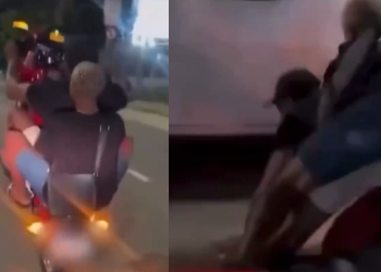 Vídeo: Homens quase são ‘engolidos’ por carro ao darem ‘grau’ e amigo cai na risada