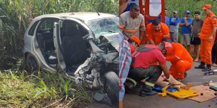 Ch0que entre Corsa e Hilux deixa mulher presa nas ferragens em Itacoatiara