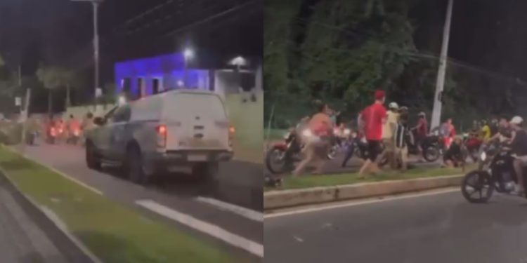 Vídeo mostra viatura da PM acaba com 'rolezinho' no São Jorge atr0pelando motociclistas