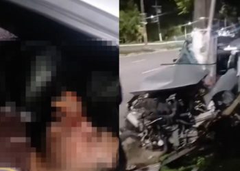Vídeo forte: motorista acerta p0rrada no poste e ag0niza nas ferragens em Manaus