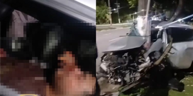 Vídeo forte: motorista acerta p0rrada no poste e ag0niza nas ferragens em Manaus
