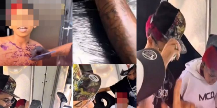 Vídeo: mãe deixa filho de 12 anos tatuar todo o c0rpo e é criticada nas redes sociais: ‘irresponsável’