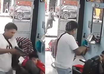 Vídeo forte: matad0r invade salão para dar tir0 no barbeiro, mas submetralhadora falha