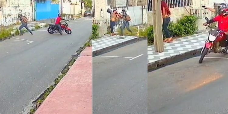 Câmera grava triste rotina em Manaus: mulher corre, mas acaba vítima de assalt0 na rua