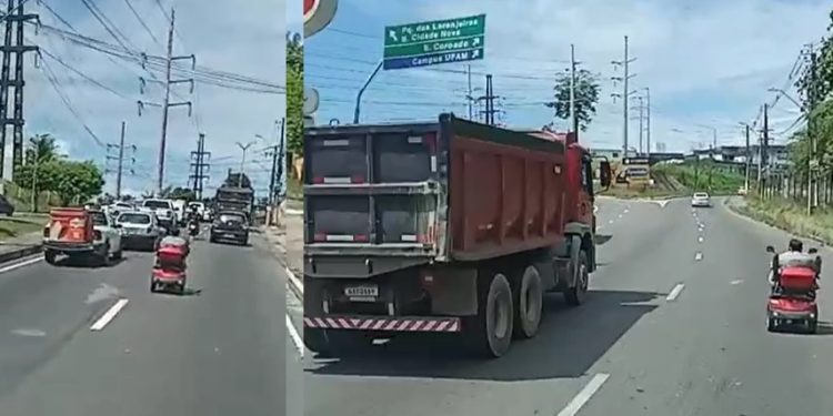 Vídeo: idoso pilota cadeira motorizada no trânsito em Manaus: ‘se passar por cima fica nem os pneus’ 
