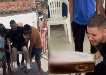 Vídeo: F3rido por dentro e por fora, esposo de grávida m0rta em ac1dente chora e recebe ajuda em velório