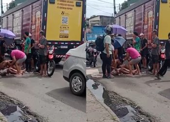 Vídeo: ch0que entre moto e caminhão deixa jovem com hem0rragia em Manaus